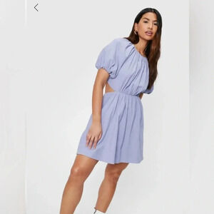 Nasty Gal Linen Cut Out Open Back Midi Dress Blue Lavender  Size US 6